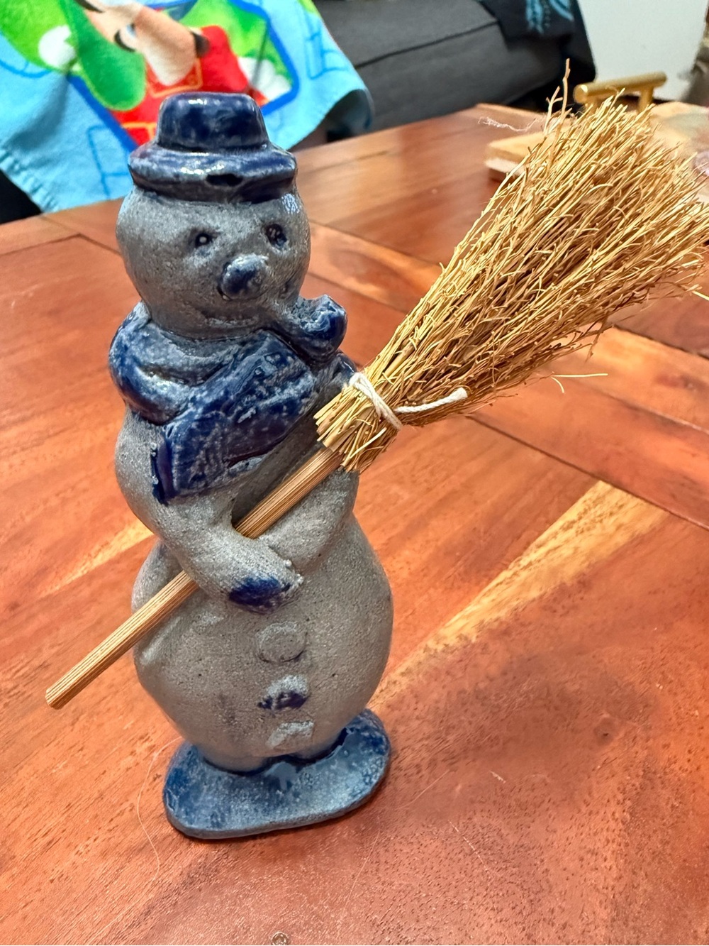 ~2000~Rowe Pottery Works ~Salt Glazed~ Snowman with Broom- Retired